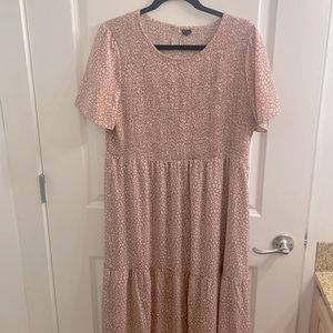 Mauve cheetah smocked tiered maxi dress